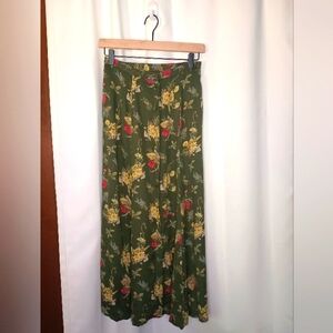 Vintage Susan Bristol Cottagecore Floral Button Up Midi Skirt S 10 Green Grunge